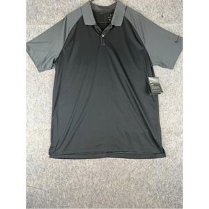 Nike Polo Shirt Men Large Black Gray Satin Dri-Fit Short Sleeve Golf Performance